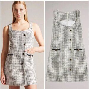 Ted Baker London Lyrrad check sleeveless cotton blend tweed sheath dress size 6
